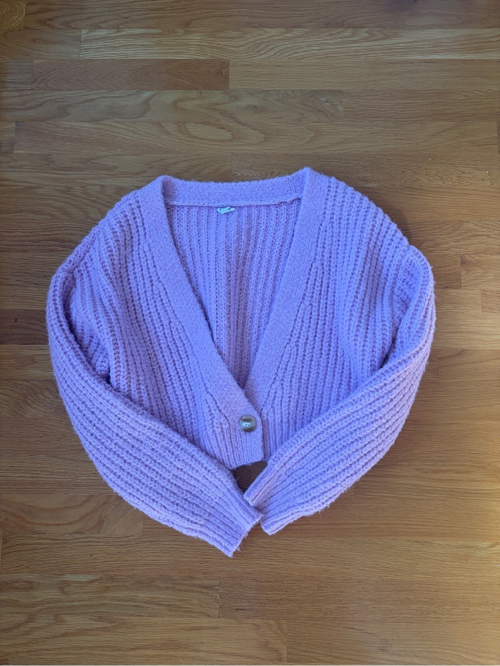Garage Lavender Cropped Chunky V-Neck Cardigan